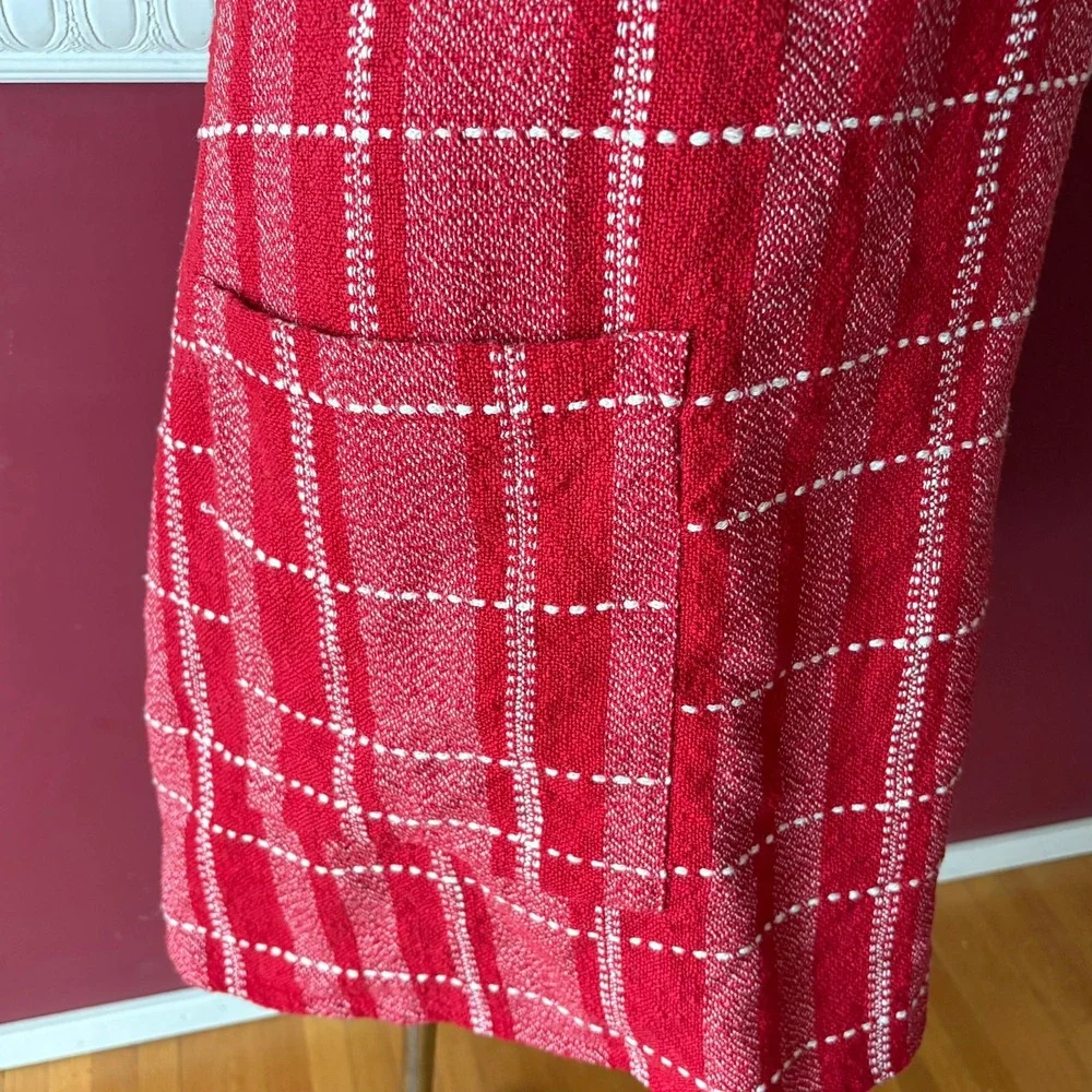 Sur La Table Red Plaid Cross Back Pinafore Apron Smock Pockets 39